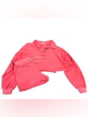 Day + Moon Women’s Coral Pink Cropped Sweat and Sweat Shorts Set Size Small
